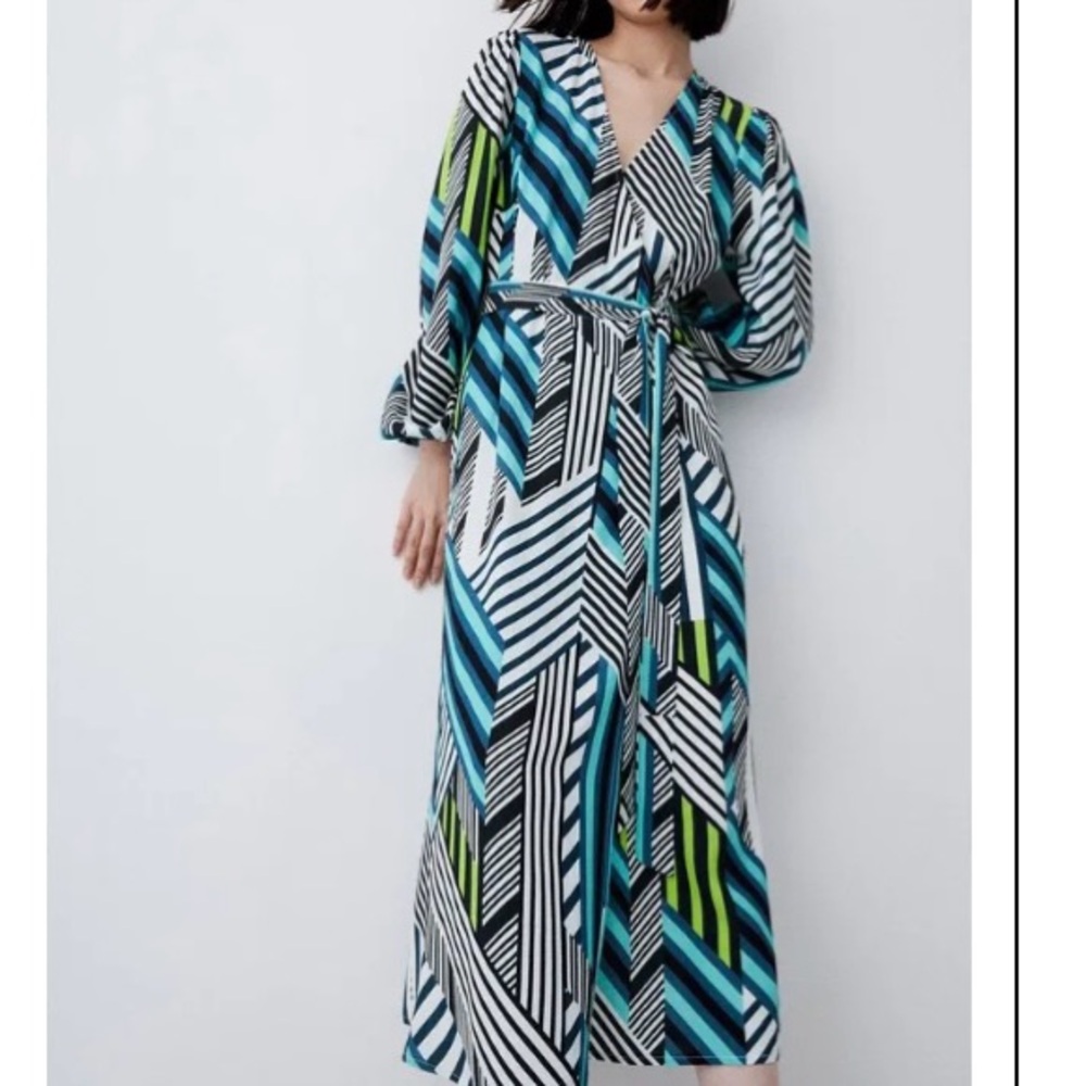 Karen Millen NEW Geo Stripe Wrap Dress Midi 2